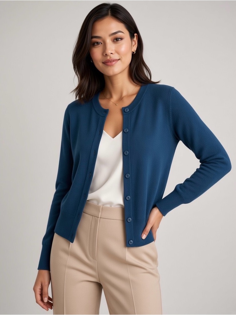 Banana Republic Teal Blue Silk Cashmere Blend Crewneck Button-Down Cardigan